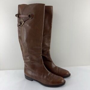 Nursace Women's Knee High Boots Brown Leather Buckle‎ Detail EU 39